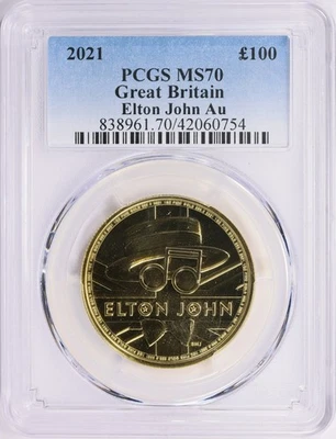 Great Britain 2021 1 Oz Gold Coin £100 British Music Legend Elton John PCGS MS70 - Image 1 of 4