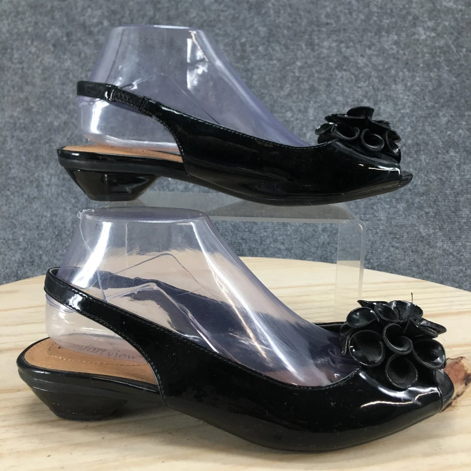 Comfortview Sandals Womens 8.5 W Dee Low Heels Peep Toe Slingback Black Casual - Image 2 of 4