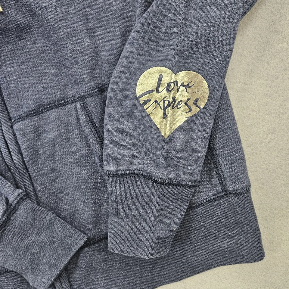 Chaqueta con capucha Love Express para mujer talla extra pequeña azul marino cremallera completa Foto 4 de 4