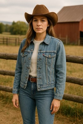 Levi's Premium Denim Jacket Womens M Blue Big E Trucker Western Ranch Normcore