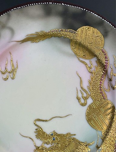 Old Nippon Dragon Trio – Gold Painted Teacup, Saucer & Plate with Jewel Eyes - Picture 18 of 18