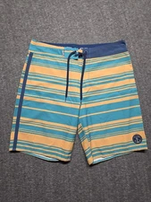 Salt Life Mens SLX-QD 10" Board Shorts Vapor Stretch Size 34 Orange Teal Striped