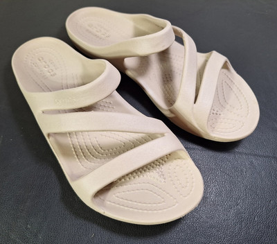 Crocs Kadee II Beige Strappy Slide Sandals Womens Size 7 XLNT Condition