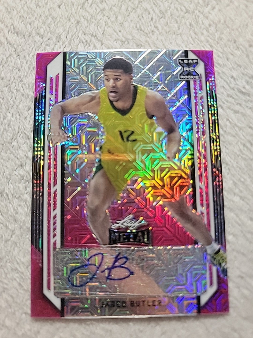 Jared Butler 2022 Leaf Metal Draft Pink Mojo Rookie Auto 1/10 Baylor Bears 