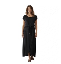 T By Talbots Black Maxi Crossover Dress SzS Drawstring Waist Tulip Hem UPF Beach
