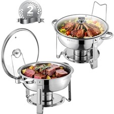 Round Chafing Dish Buffet Set - 5 Qt Capacity, 2 Full-Size Pans Included