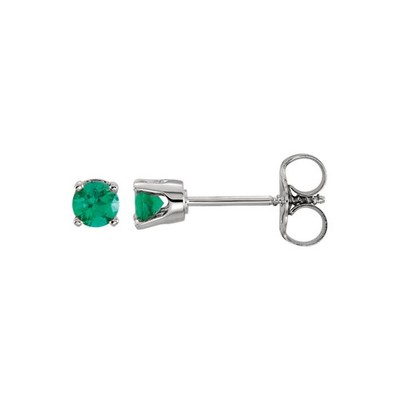 Kids 14k White Gold 3mm Created Emerald Youth Threaded Post Earrings
