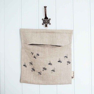 Helen Round Pure Linen Peg Bag - Bees