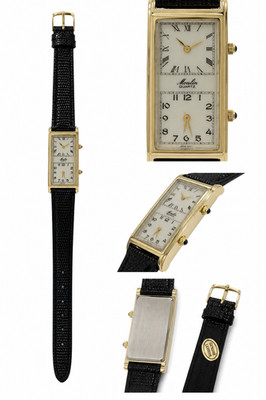 Vintage Moulin Dual Time Quartz Ladies Watch Ivory And Black Dial 18 x 38mm