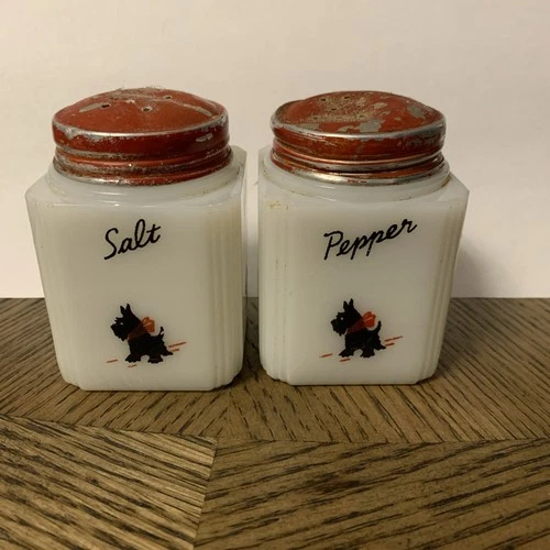 Tipp City USA Vintage Scottie Dog Salt And Pepper Shakers Milk Glass