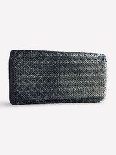 Vintage Bottega Veneta Intrecciato Leather Long Wallet - Black