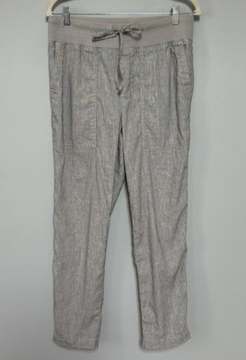 Lou & Grey For Loft Women's Linen Blend Pants Sz Medium Pockets Drawstring Gray