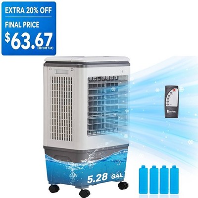 Evaporative Air Cooler, 3 In 1 Swamp Cooler with 4 Ice Packs, Remote, 7.5H Timer