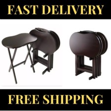 Espresso 5 pc Wood TV Tray Set Stand Folding Snack Table Dinner Portable Serving
