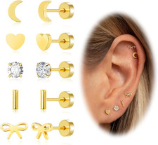 Screw Back Earrings for Women,14K Gold Flat Back Stud Earrings Hypoallergenic Su