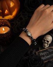 Halloween Bracelets Skull Skull Bat Black Beaded Stretch Bracelets BLACK