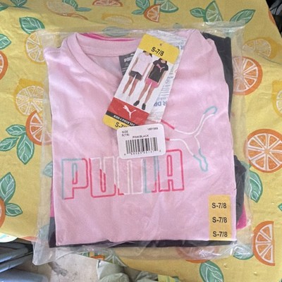 PUMA Girls 4-Piece Outfit Set Size S (7/8) Pink/Black Logo Short Sleeve