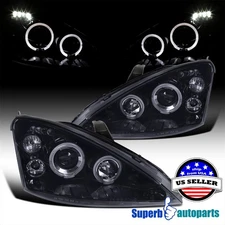 Fits 2000-2004 Ford Focus Halo Angeleyes Projector Headlights Glossy Black Smoke