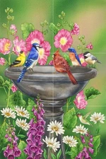 Ceramic Backsplash Tile Mural Bird Kitchen/Bathroom - Summer Birdbath
