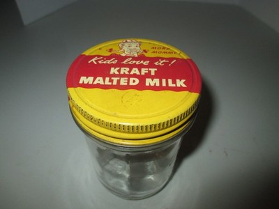 Kraft Chocolate Malted Milk Drink Mix Metal Lid On Glass Kerr Mason Jar 1940s