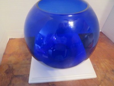 Cobalt Blue Bowl Hand Blown Glass Ball Sphere apprx 8''w x 7 1/2''T x 4'' mouth
