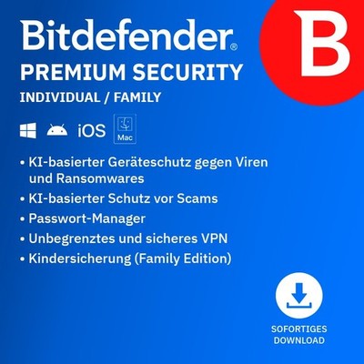 Bitdefender Premium Security Individual/Family 5-25 Geräte 1-2 Jahre Lizenz Key