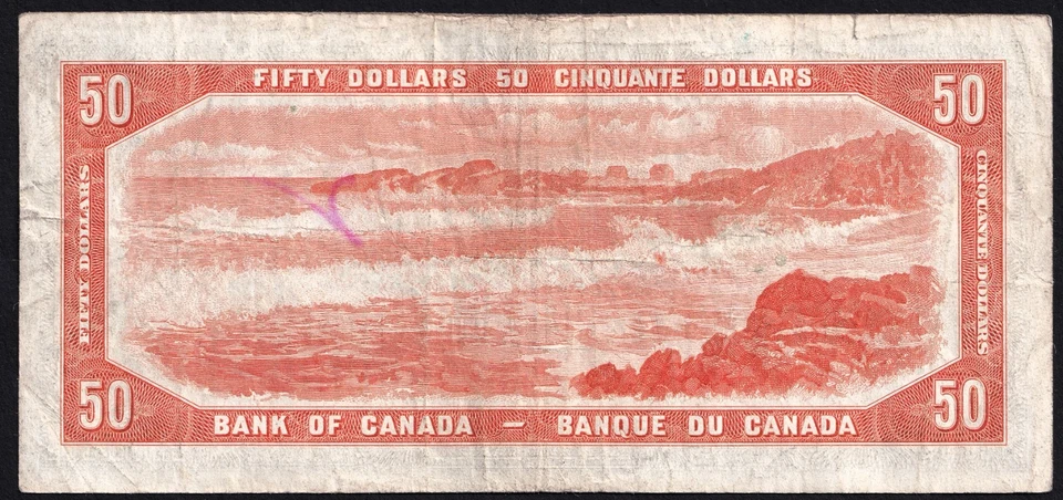 Canada 1954 $50 Fifty Dollar Devils Face Banknote Beattie - Coyne A/H 2251077 - Image 2 of 2