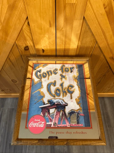 Vintage Coca-Cola Gone for a Coke”painting on a wall mirror (6108)