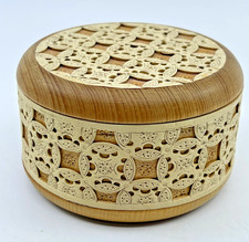 VTG Russian Hand Carved Birch Wood Casket Tricket Box