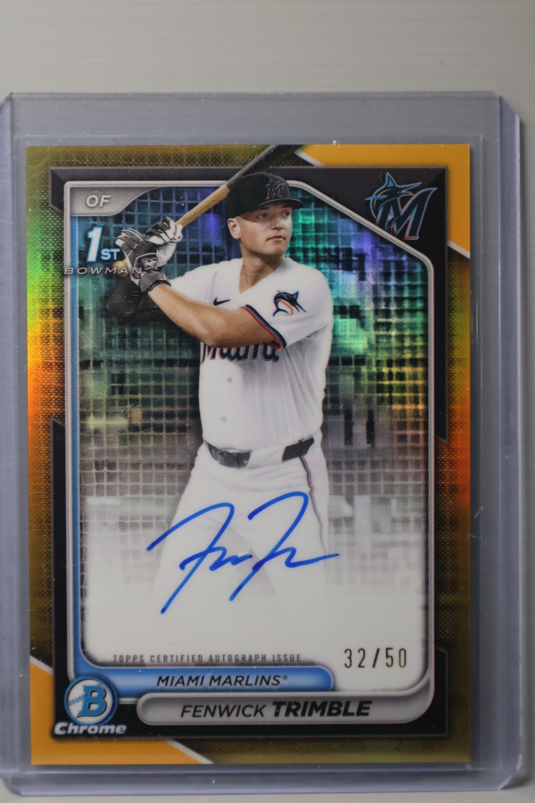FENWICK TRIMBLE 2024 BOWMAN CHROME DRAFT 1ST GOLD REFRACTOR AUTO #/50 Marlins