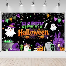 Happy Halloween Banner Backdrop Purple 6x3.6ft 70.8x43.3 Inch , purple