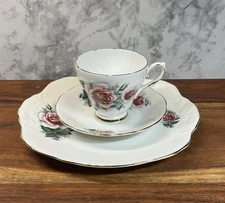 Sutherland Bone China Pink Roses Trio Set Tea Cup, Saucer, Dessert Plate - Q7