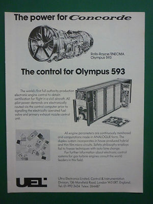 1/1976 PUB ULTRA ELECTRONICS ROLLS-ROYCE SNECMA OLYMPUS 593 CONTROL SYSTEM AD