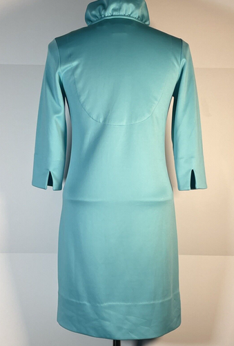 Gretchen Scott Dress Womens Ruffle Neck 3/4 Sleeve Shift Sz XS Aqua Blue - Picture 5 of 11