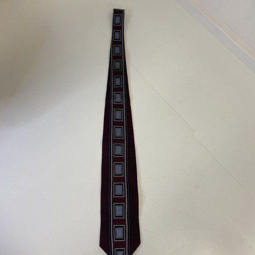 CONTE di MILANO Men's Necktie Maroon Lt Blue Black Rectangle Pattern 57”x 3.75” - Picture 5 of 16