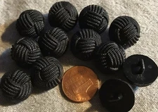 12 Domed Matte Black Plastic Shank Buttons Weave Knot Design 11/16" 17mm # 4865