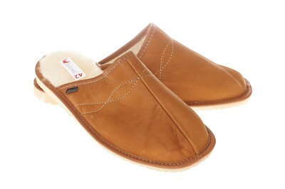Chaussons Pantoufles Homme En Cuir Doublé Laine D'agneau - Taille 40-46 - Marron - Fait Main - Semelle Antidérapante