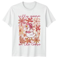 Silly Goose On The Loose Flowers Nature T-Shirt For Women/Mens