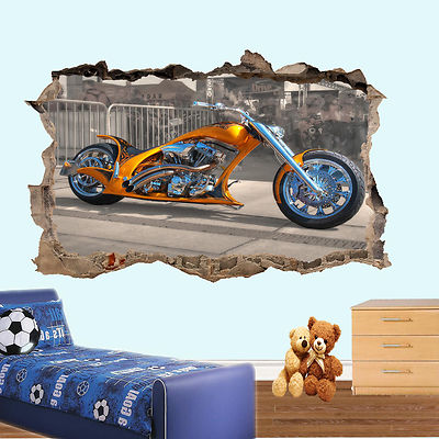 HERVORRAGENDE PERSONALISIERTE MOTORRAD 3D ZERSCHLAGEN WANDAUFKLEBER ZIMMER DEKORATION AUFKLEBER WANDBILD