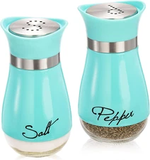 Stainless Steel & Glass Blue Salt and Pepper Shakers, 4 Ounces, Refillable, Clas