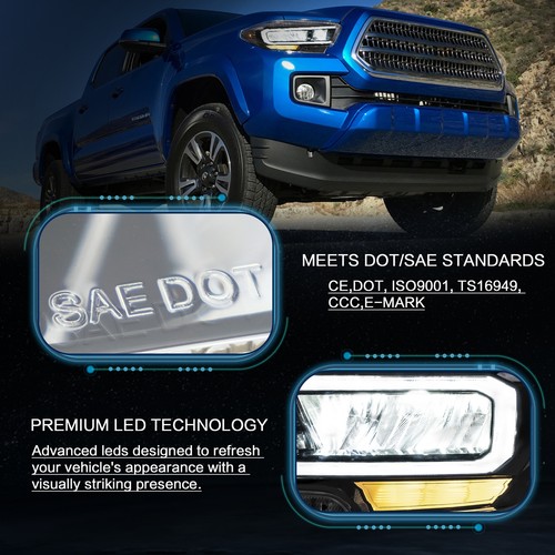 Pair Full LED & DRL Reflector Headlights For 2016-2023 Toyota Tacoma Front Lamps - Picture 7 of 9