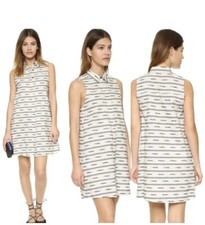 Alice & Olivia Isabelle Shirt Dress Beige Black Aztec Tribal Linen Blend Size SP