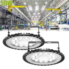 2 Pack 50W UFO LED High Bay Lights Ultra Thin LED Warehouse Lighting Shop Area