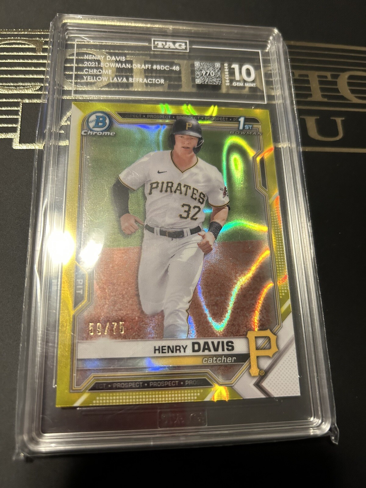 Henry Davis 2021 1st bowman chrome yellow lava refractor #’d 59/75 TAG10