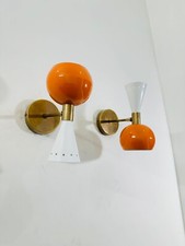 1950s Mid Century Brass Italian Diabolo Wall Sconce Light Fixture Pair Lamps