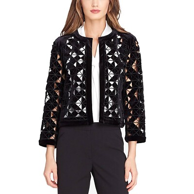Tahari ASL Black Velvet Jacket Open Front Cutout Office Party Elegant 14W NWT