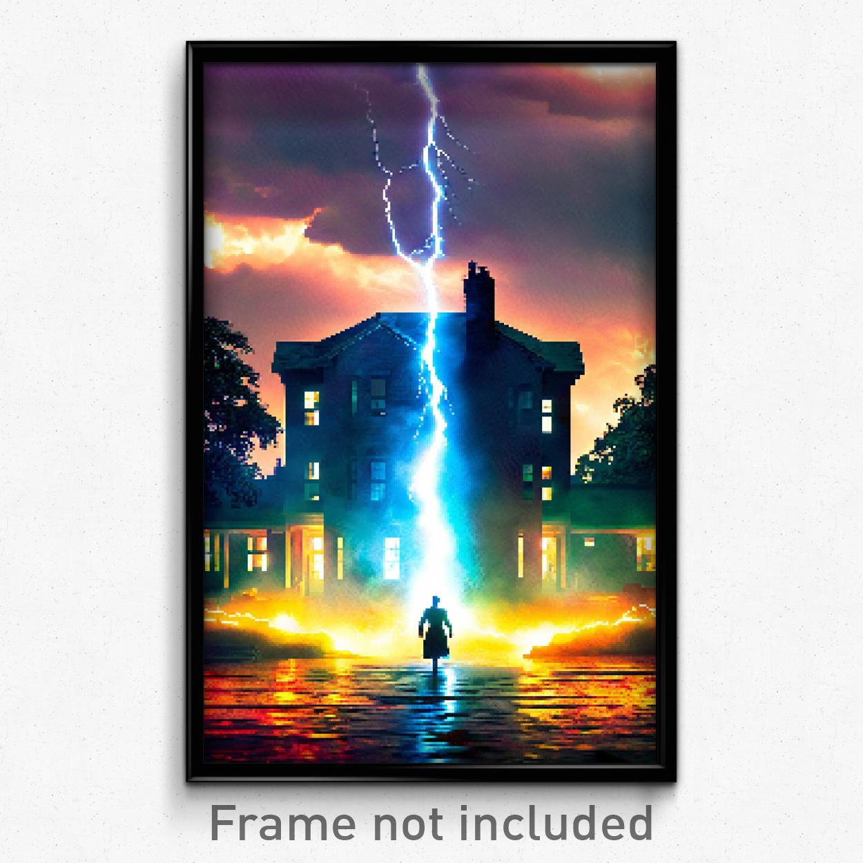 8-Bit Pixel Art Poster - Thunderous Parsonage Psychedelic Game Print
