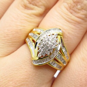 Authentic 925 Sterling Silver Gold Plated SUN Real White Diamond Ring Size 7