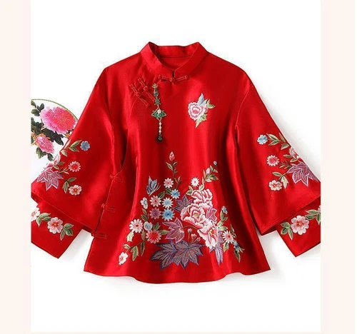 Mujeres Chino Tang Prendas para el torso Tradicional Bordado Chaqueta Ropa Cuello Soporte Abrigo - Imagen 12 de 18