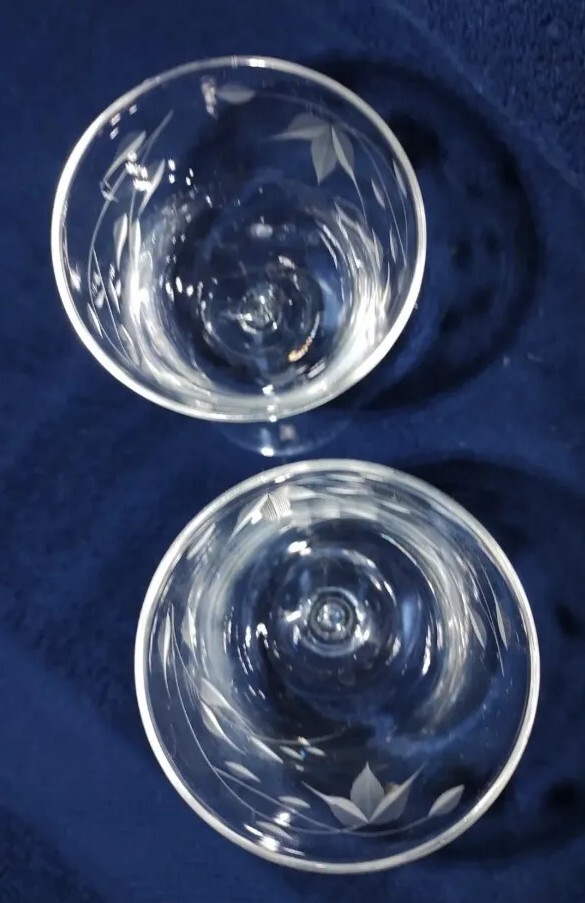 Antique Stemware Set Of 2 Etched Wine Glasses eBay